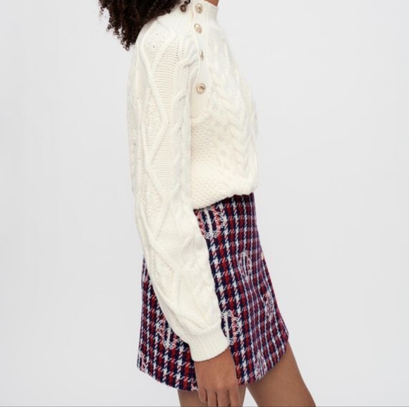 BNWT MAJE Checked Clover Jacquard Skirt Navy/Red - Picture 5 of 5